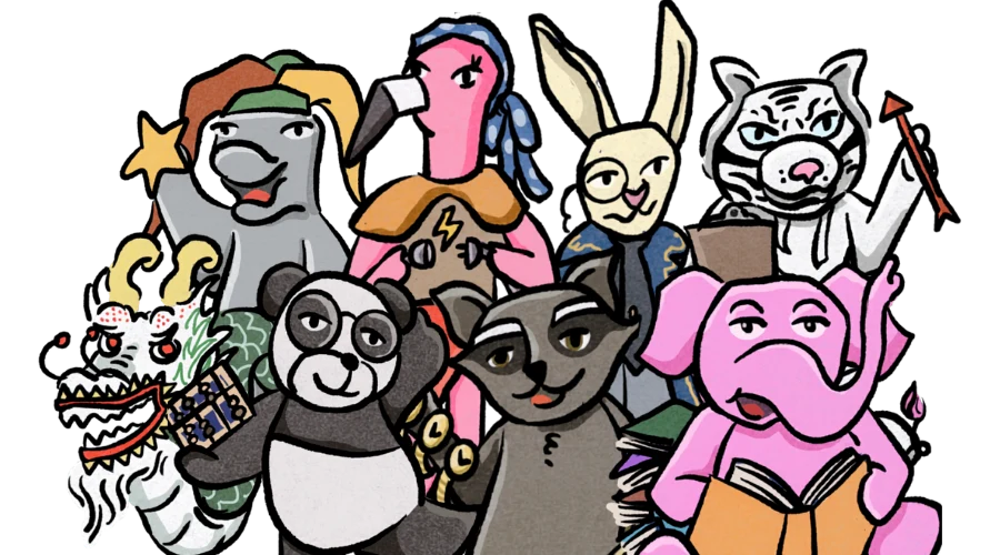 The animal newsroom, all nine, shoulder to shoulder